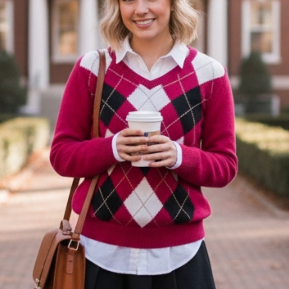 Izod Golf S Vintage 90s Academia Ivy League Clueless Diamond Arglye Knit Sweater